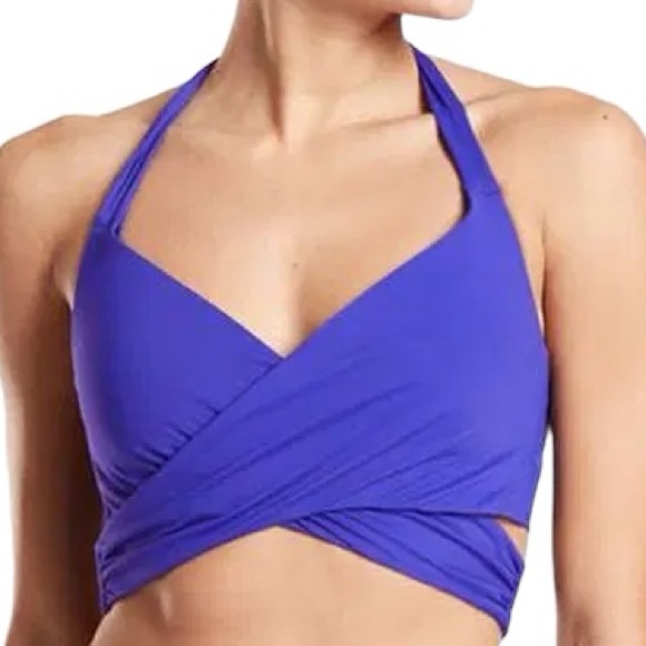 ATHLETA womens blue wrap halter underwire bra cup bikini swim top sz 34 B/C NWT - Picture 1 of 6